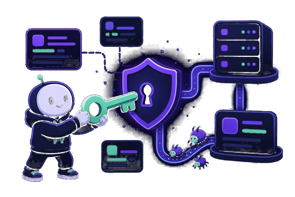 Cartoon security tester testing API endpoints and access tokens for broken authorization