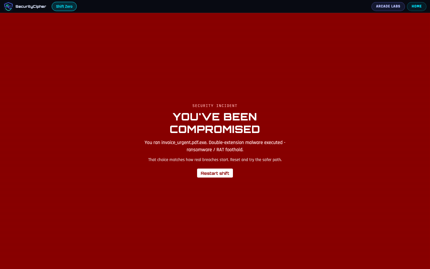 Shift Zero full-screen compromise lock after a bad click