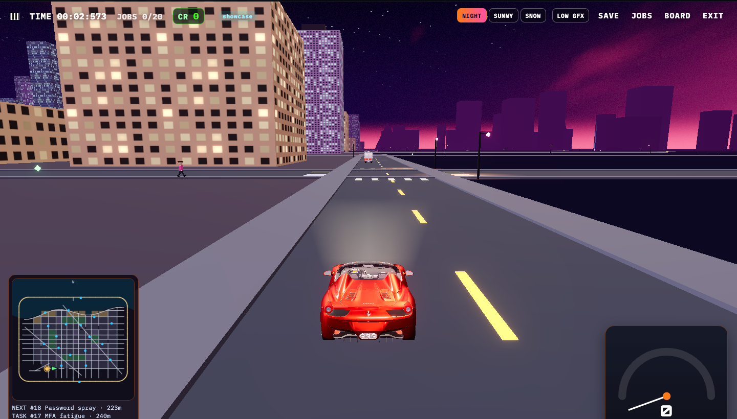 On-Call Drive night city with red sports car and HUD