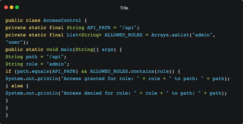 Code snippet where proper Access Control is in place