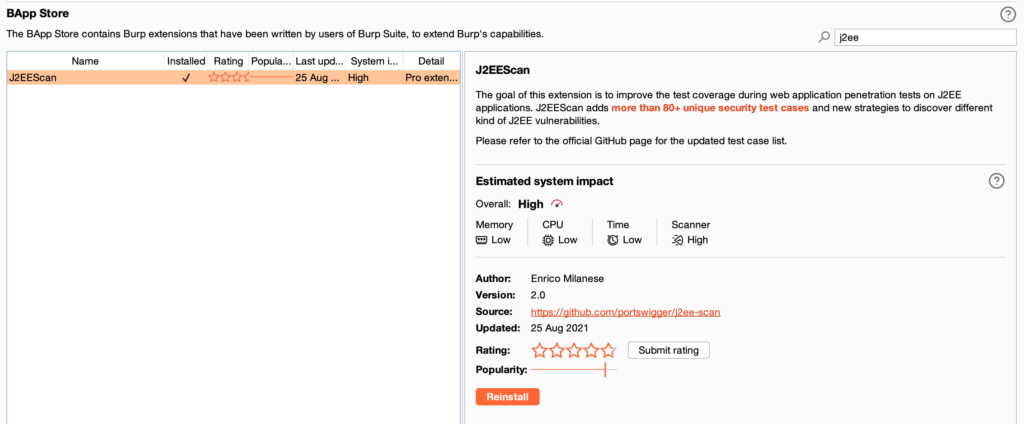 j2eescan Burp Suite extension