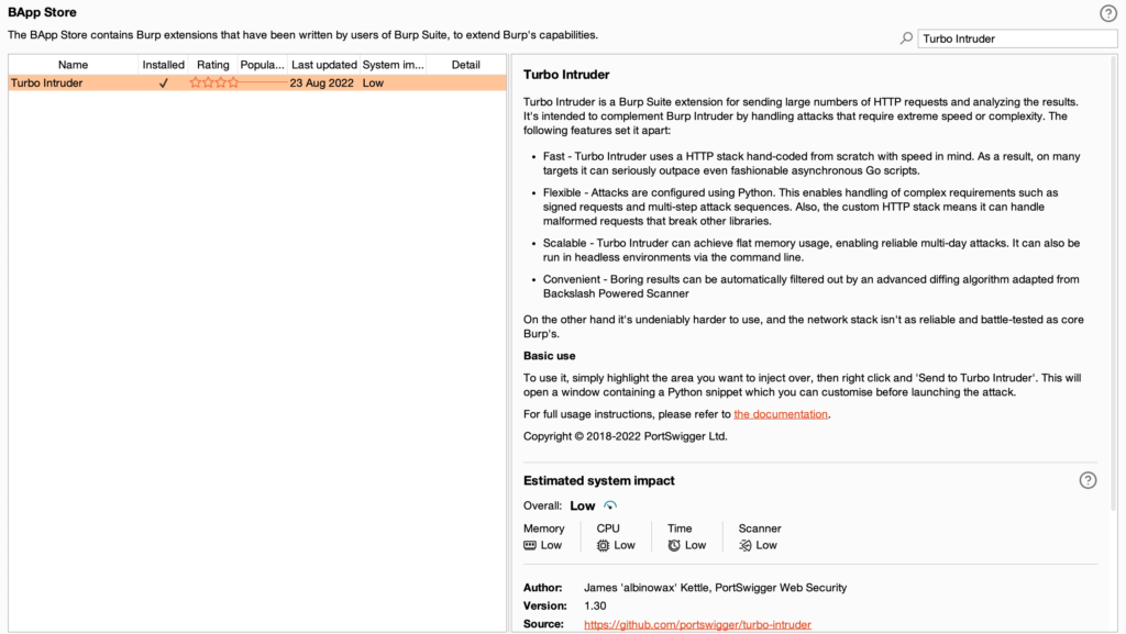 Turbo Intruder Burp suite extension