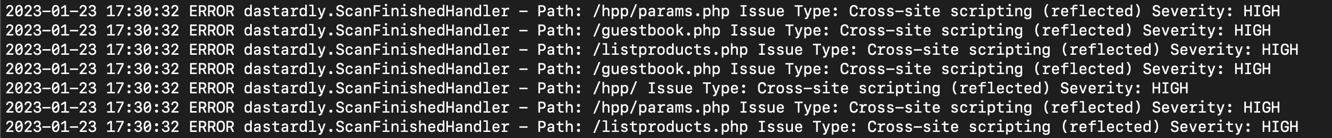 Dastardly Scan output