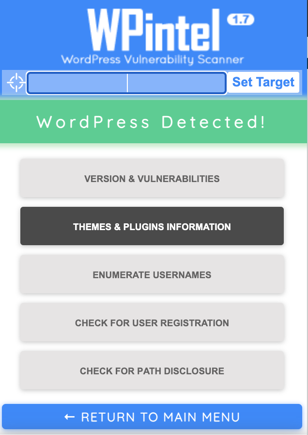 Screenshot showing the capability of WPintel Browser Extension