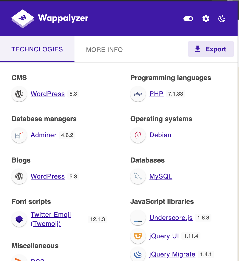 Screenshot showing Wappalyzer Browser Extension