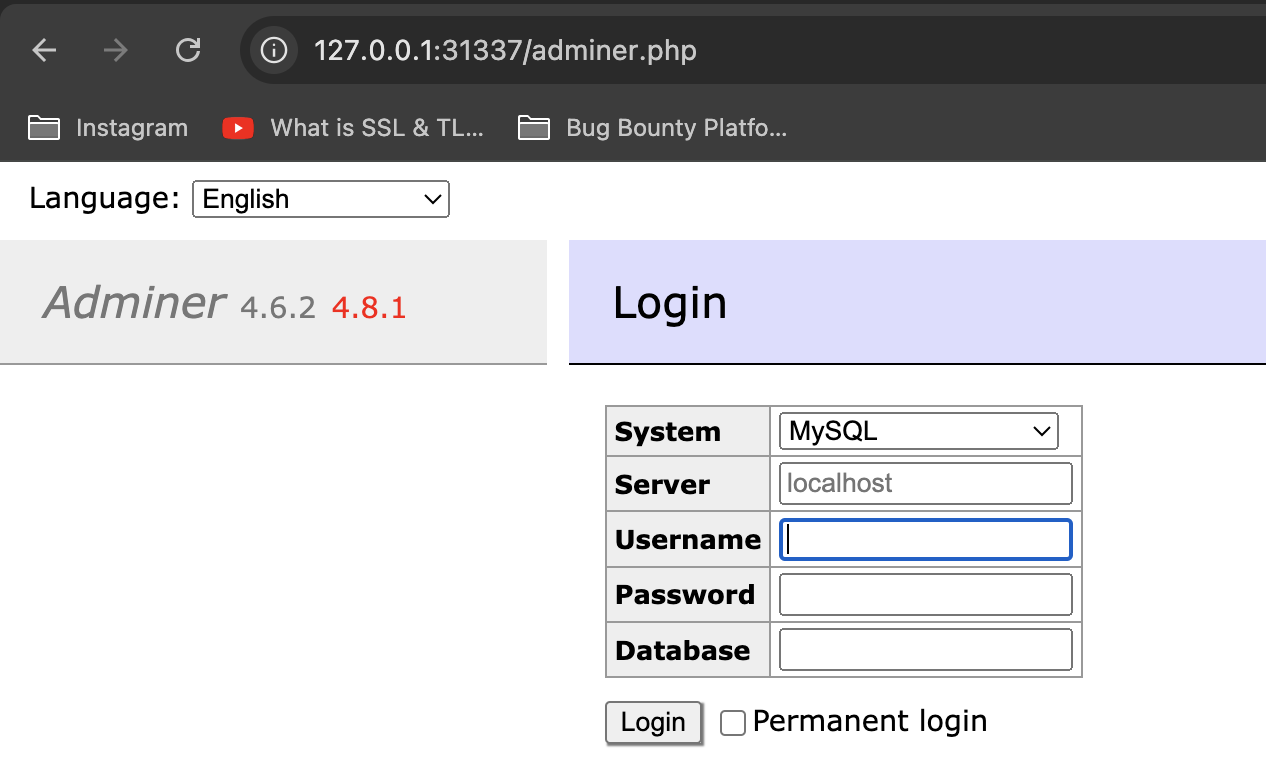 Screenshot Showing the adminer.php file