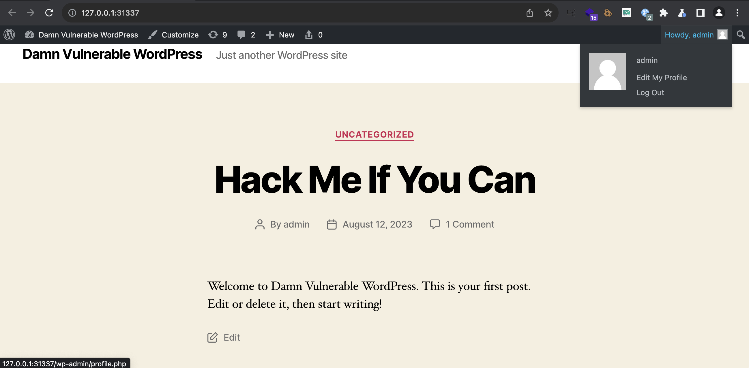 Screenshot showing that the user has admin access