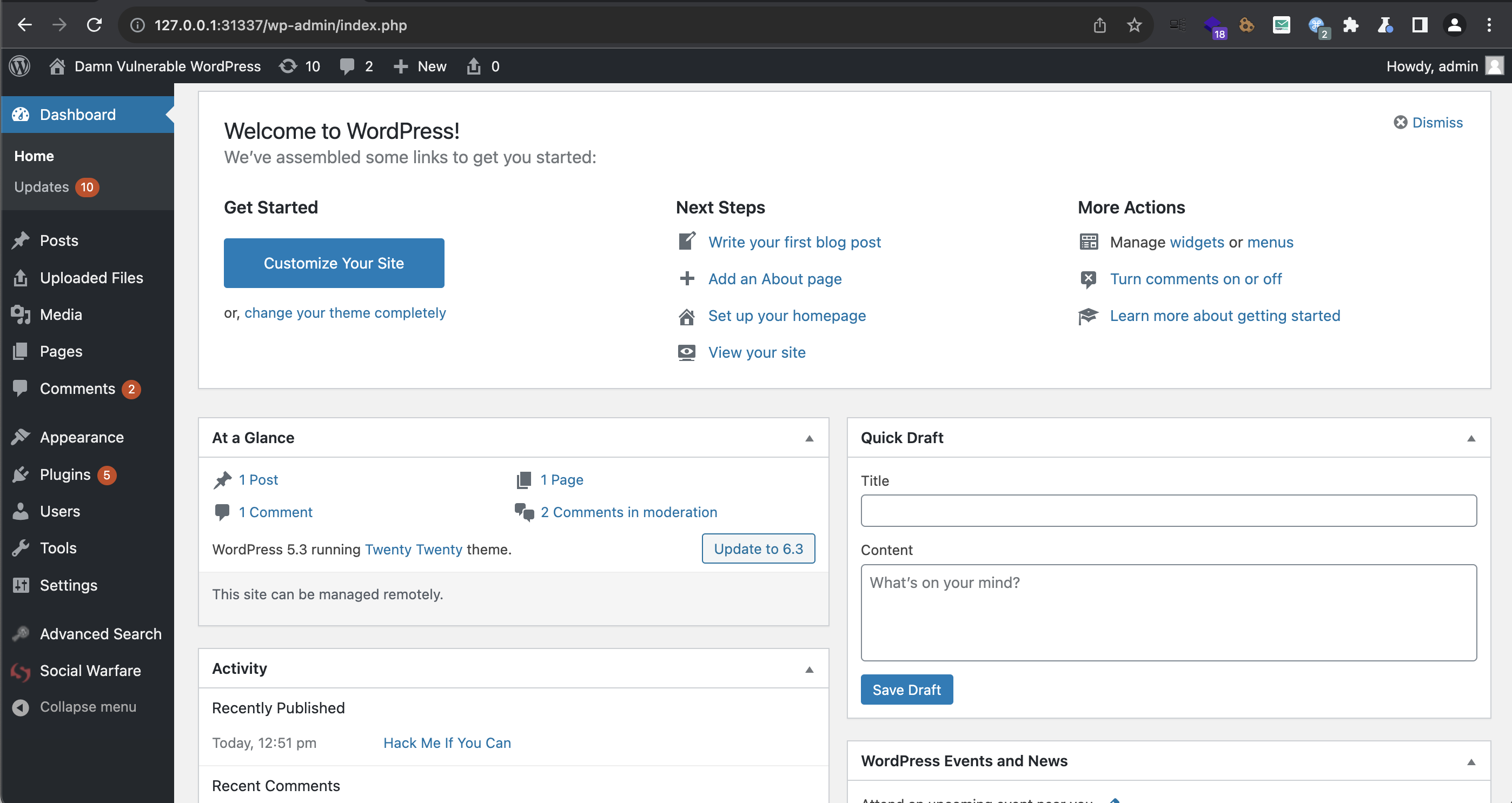 Screenshot showing that the user has full admin access