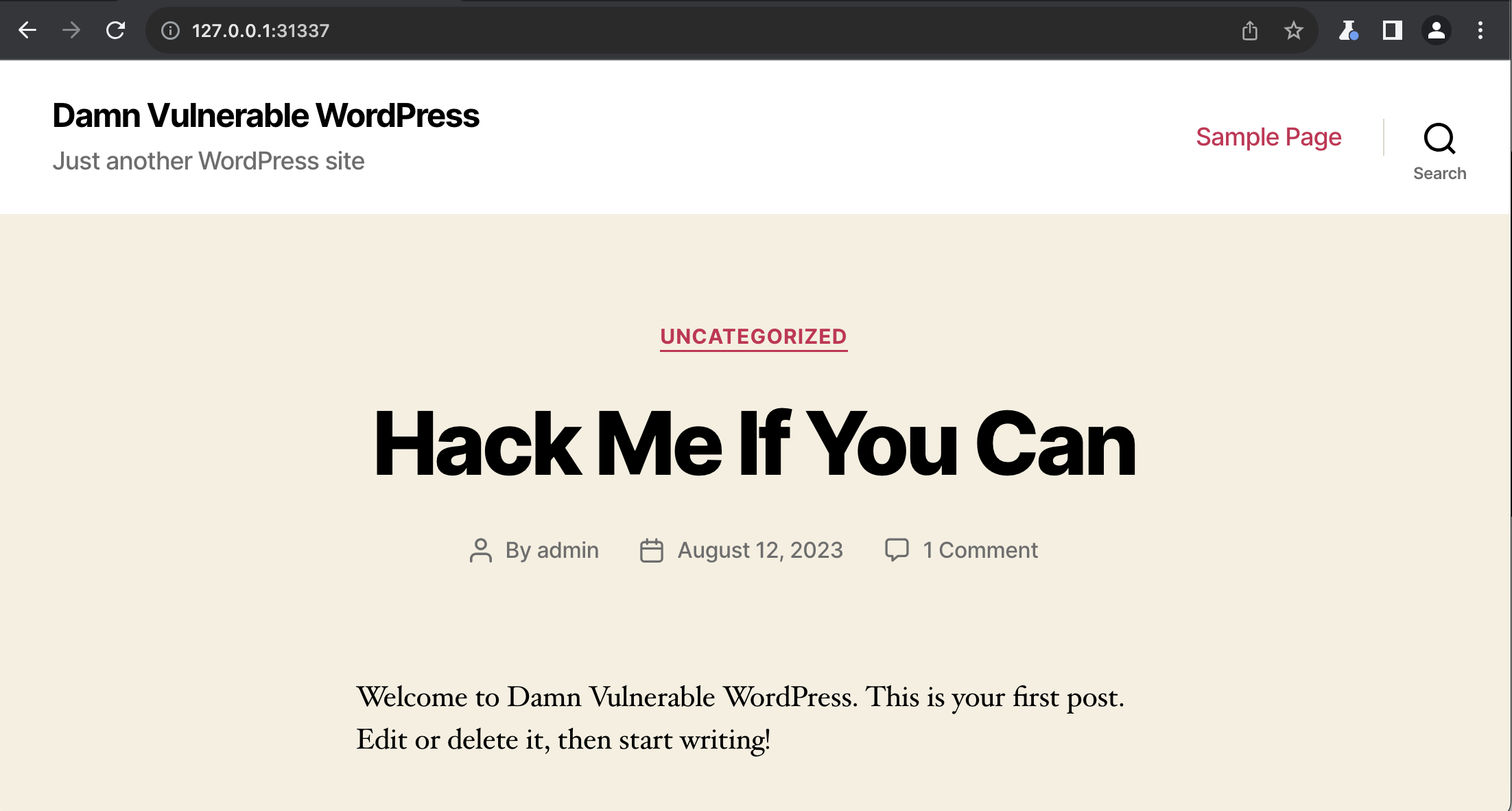 Screenshot showing the WordPress application page
