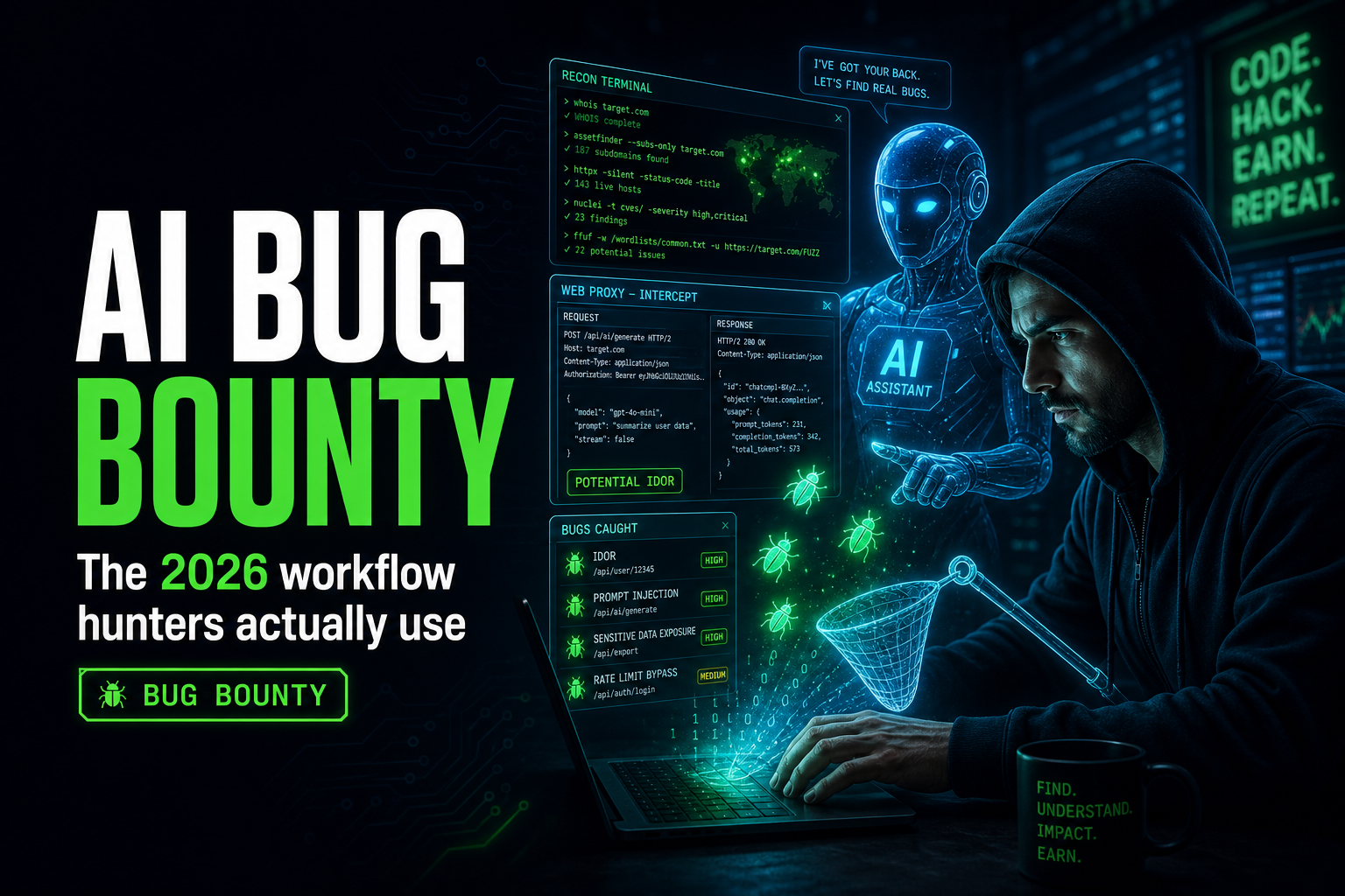 You are currently viewing AI Bug Bounty in 2026: How Hunters Use Claude Code and Automation to Find Bugs Faster
<span class="bsf-rt-reading-time"><span class="bsf-rt-display-label" prefix=""></span> <span class="bsf-rt-display-time" reading_time="7"></span> <span class="bsf-rt-display-postfix" postfix="min read"></span></span><!-- .bsf-rt-reading-time -->