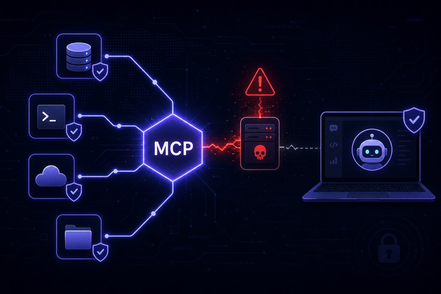 AI agent connected to multiple MCP tool servers with one poisoned connection highlighted